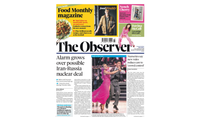 The Observer edition for September 15, 2024. (Twitter @ObserverUK)