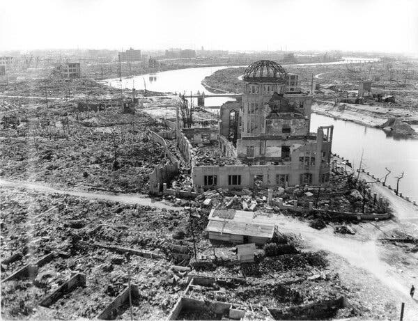 The city of Hiroshima in ruins.