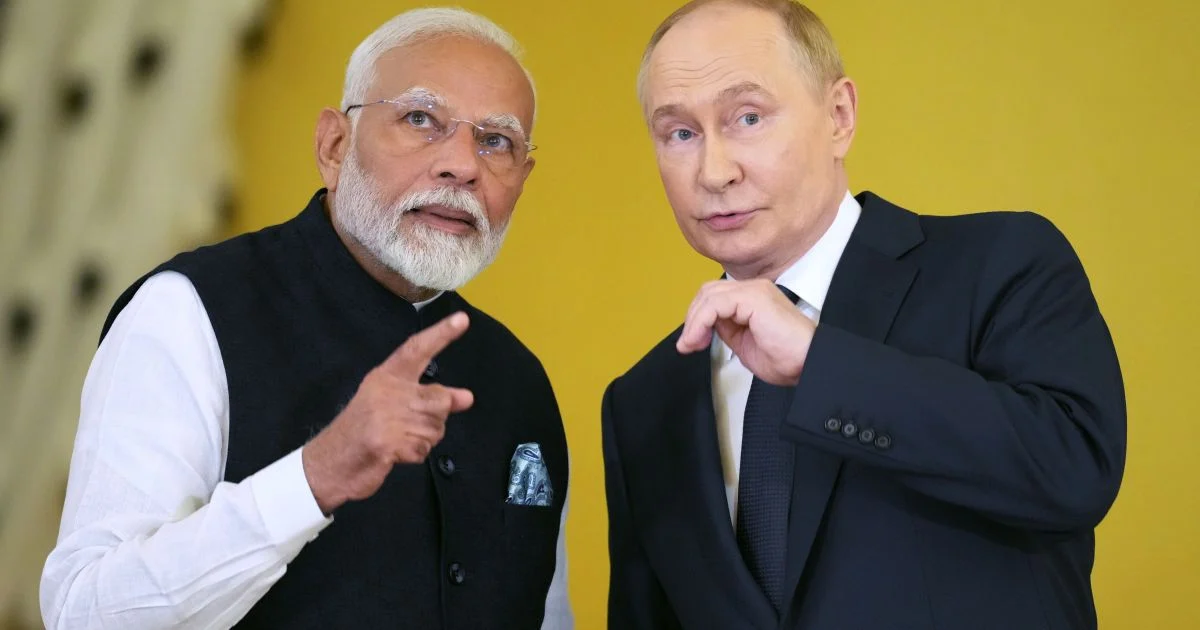 Narendra Modi and Vladimir Putin. Нарендра Моді і Володимир Путін.