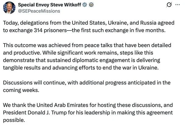 Steve Witkoff's post in H. / © Photos from social networks