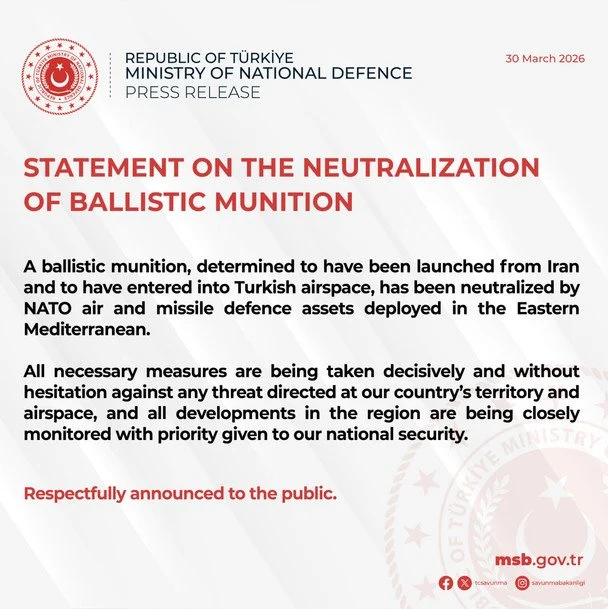 Message from the Turkish Ministry of Defense