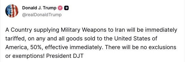 Photo: Trump's statement, source: Truth Social / © truthsocial.com